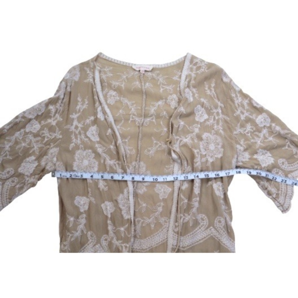 Solitaire L Ivory Embroidered Kimono Floral Crochet Boho Duster Cardigan Coverup - Picture 5 of 8